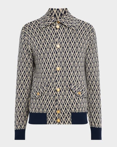 Valentino Garavani Men's V Jacquard Knit Button-Down Jacket