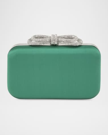 MACH & MACH Double Bow Embellished Satin Clutch Bag