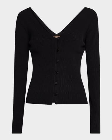 Enza Costa Ribbed Viscose-Blend V Cardigan
