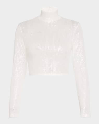 Enza Costa Sequined Mock-Neck Crop Top