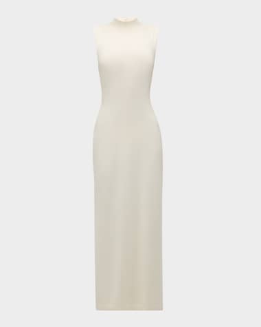 Lela Rose Mock-Neck Embellished Sleeveless Knit Maxi Dress