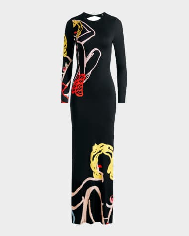 Alice + Olivia Natural Beauty Delora Open-Back Maxi Dress