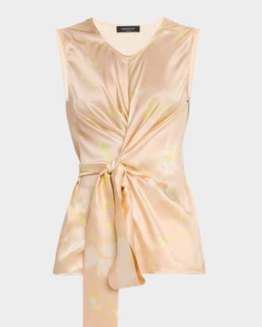 FABIANA FILIPPI Tilia-Print Knotted Sleeveless Silk Top