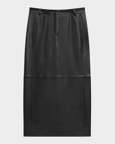 Theory High-Rise Nappa Leather Midi Trouser Skirt