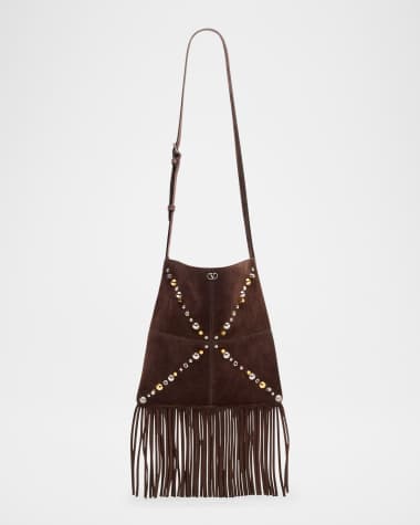 Valentino Garavani Nellcote Fringe Stud Suede Crossbody Bag