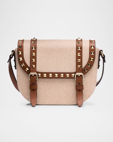 Valentino Garavani Small Rockstud Canvas Saddle Crossbody Bag