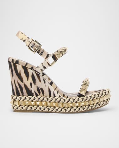 Christian Louboutin Pyraclou Leopard Spike Wedge Sandals