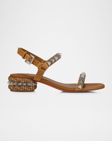 Christian Louboutin Leather Spike Ankle-Strap Sandals