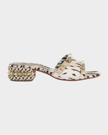 Christian Louboutin Pyramule Studded Leopard Block-Heel Mules