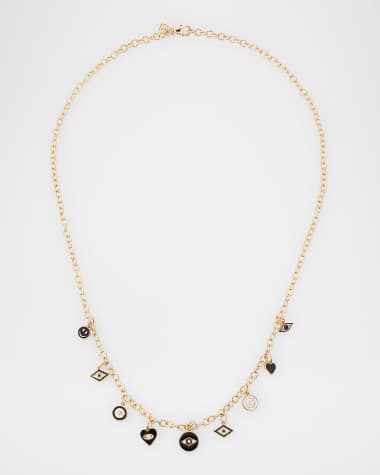 Sydney Evan 14K Yellow Gold Black and White Enamel Charm Necklace with Diamonds
