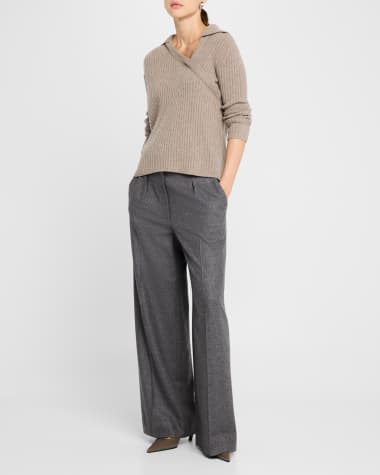 Naadam Ribbed Cashmere Asymmetric Polo Sweater