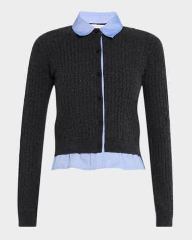 Naadam Cable-Knit Mixed Media Cardigan