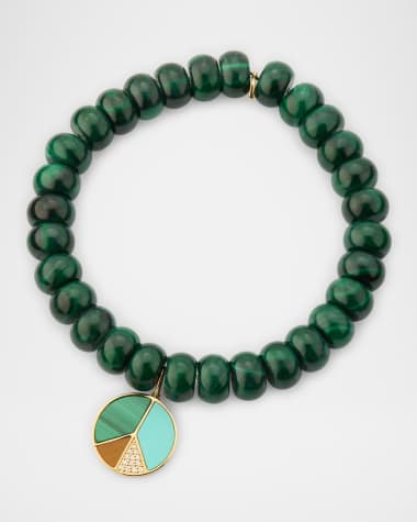 Sydney Evan Mosaic Peace Charm on Malachite Smooth Rondelle Bead Bracelet