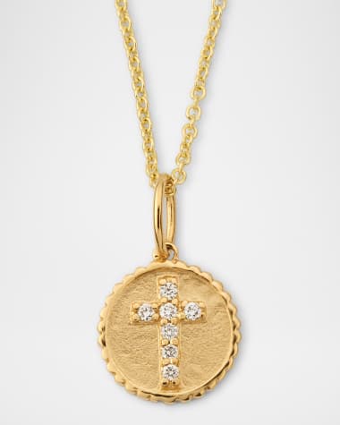 Sydney Evan 14K Yellow Gold Tiny Gold Cross Coin Charm Necklace with Diamonds
