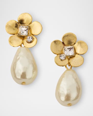 Oscar de la Renta Flower Pearly Drop Earrings