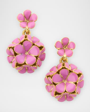 Oscar de la Renta Enamel Flower Pompon Earrings