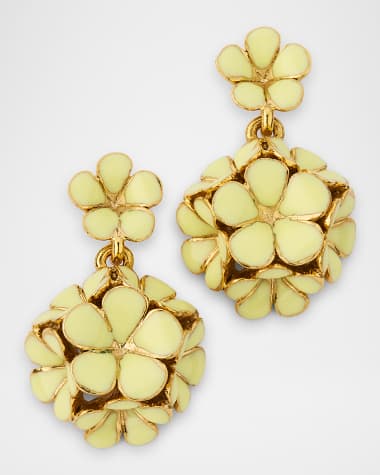 Oscar de la Renta Enamel Flower Pompon Earrings