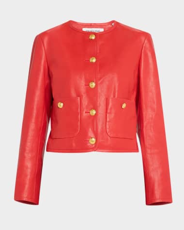 Veronica Beard Andrea Button-Down Leather Jacket