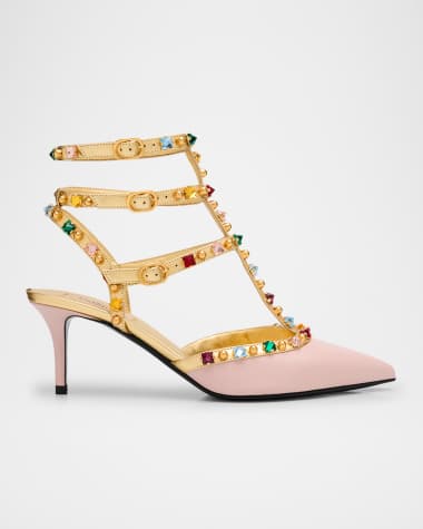 Valentino Garavani Rockstud Jewel-Trim Napa Leather Pumps
