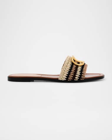 Valentino Garavani VLogo Crochet Flat Slide Sandals