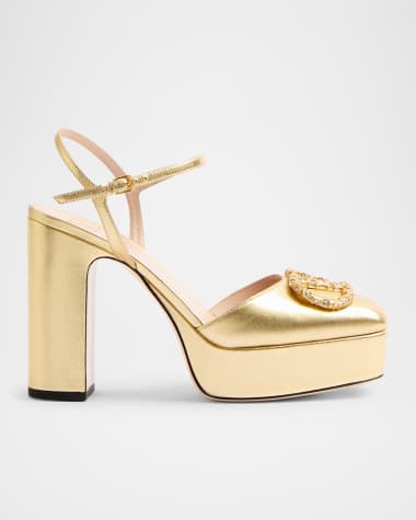 Valentino Garavani VLogo Metallic Ankle-Strap Platform Pumps