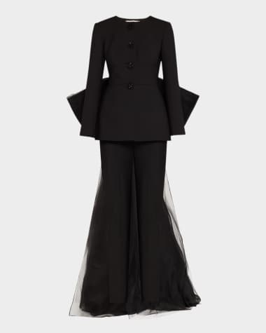 Carolina Herrera Open-Back Collarless Jacket With Removable Bow