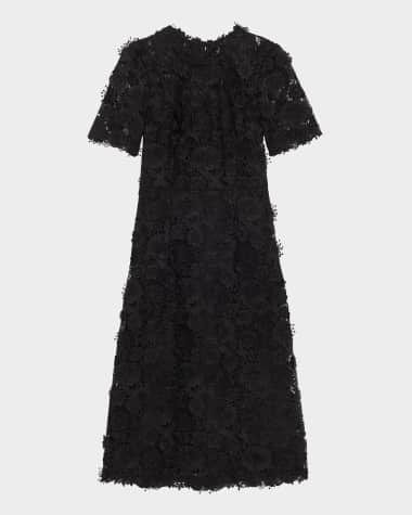 Carolina Herrera Floral Lace Short-Sleeve Illusion Dress