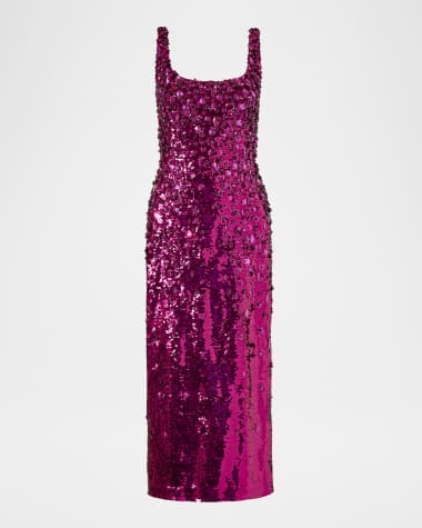 Carolina Herrera Floral Sequined Scoop-Neck Midi Dress