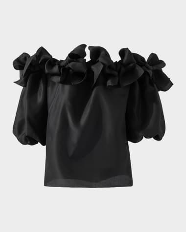 Carolina Herrera Bow Off-The-Shoulder Puff-Sleeve Top
