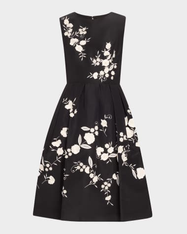 Carolina Herrera Floral Embroidered Sleeveless Fit-&-Flare Dress