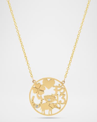 Jennifer Meyer 18K Yellow Gold Open Good Luck Pendant Necklace with Diamonds