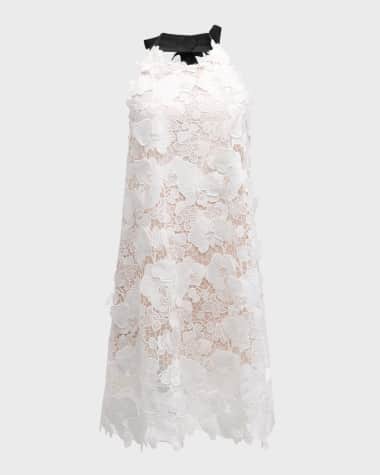 Oscar de la Renta Orchid Guipure Trapeze Halter Mini Dress