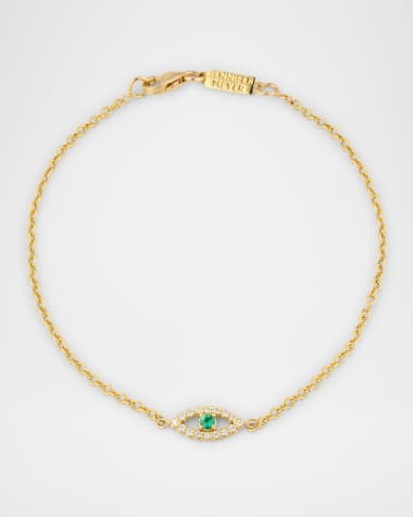 Jennifer Meyer Mini Diamond Open Evil Eye Bracelet with Emerald Center