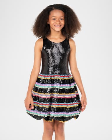 Zoe Girl's Blair Sequin Dress W/ Multicolor Zig Zag Skirt, Size 7-16