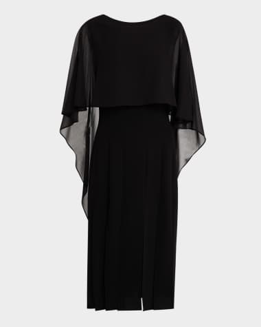 Rickie Freeman for Teri Jon Car Wash Chiffon Cape Midi Dress