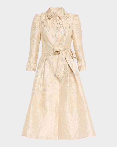 Rickie Freeman for Teri Jon Metallic Jacquard Midi Shirtdress