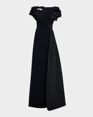 Rickie Freeman for Teri Jon A-Line Ruffle Taffeta and Crepe Gown