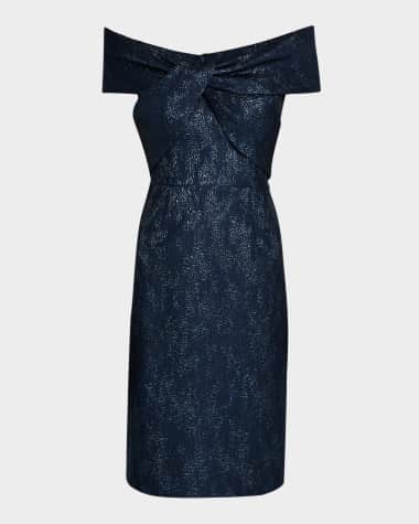 Rickie Freeman for Teri Jon Off-Shoulder Metallic Jacquard Dress