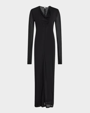 Toteme Fringed V-Neck Long-Sleeve Maxi Dress