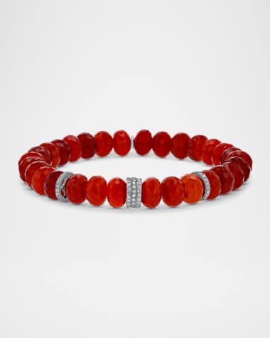 Sheryl Lowe Carnelian 8mm Bead Bracelet with 5 Diamond Rondelles