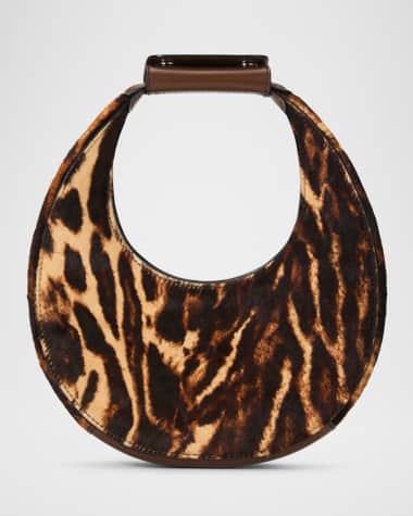 STAUD Goodnight Moon Leopard Faux Hair Top-Handle Bag