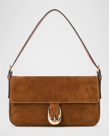 STAUD Harlow Buckle Suede Shoulder Bag
