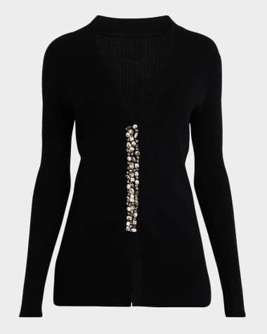 Neiman Marcus Cashmere Collection Cashmere Rhinestone-Embellished Cardigan