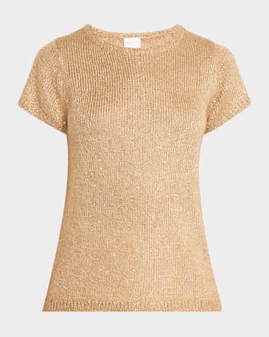 Neiman Marcus Cashmere Collection Cashmere Cap-Sleeve Sequin Tee