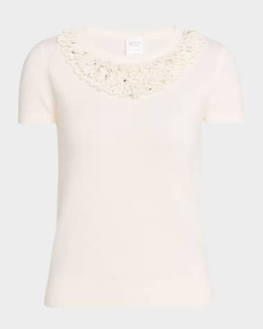 Neiman Marcus Cashmere Collection Cashmere Loop & Rhinestone Crewneck