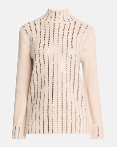 Neiman Marcus Cashmere Collection Cashmere Embellished Mock-Neck Sweater