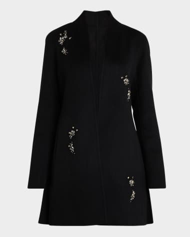 Neiman Marcus Cashmere Collection Double-Faced Cashmere Rhinestone Coat
