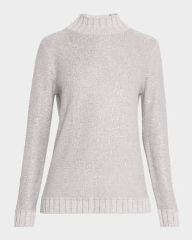 Neiman Marcus Cashmere Collection Cashmere Mock-Neck Sequin Knit Sweater