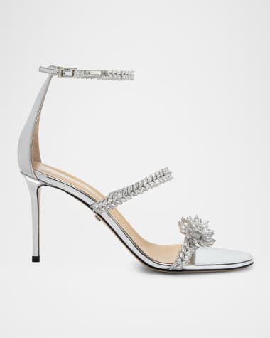 MACH & MACH Lotus Crystal Metallic Ankle-Strap Sandals