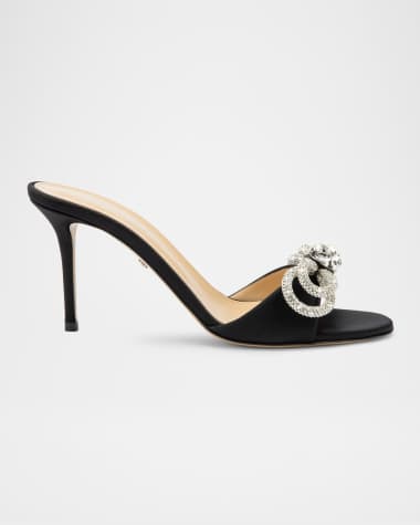 MACH & MACH Double Bow Satin Strass Mule Sandals